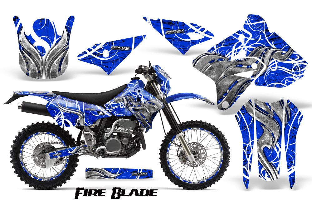 Suzuki DRZ400 Enduro Graphics Kit FireBlade White Blue NP Rims